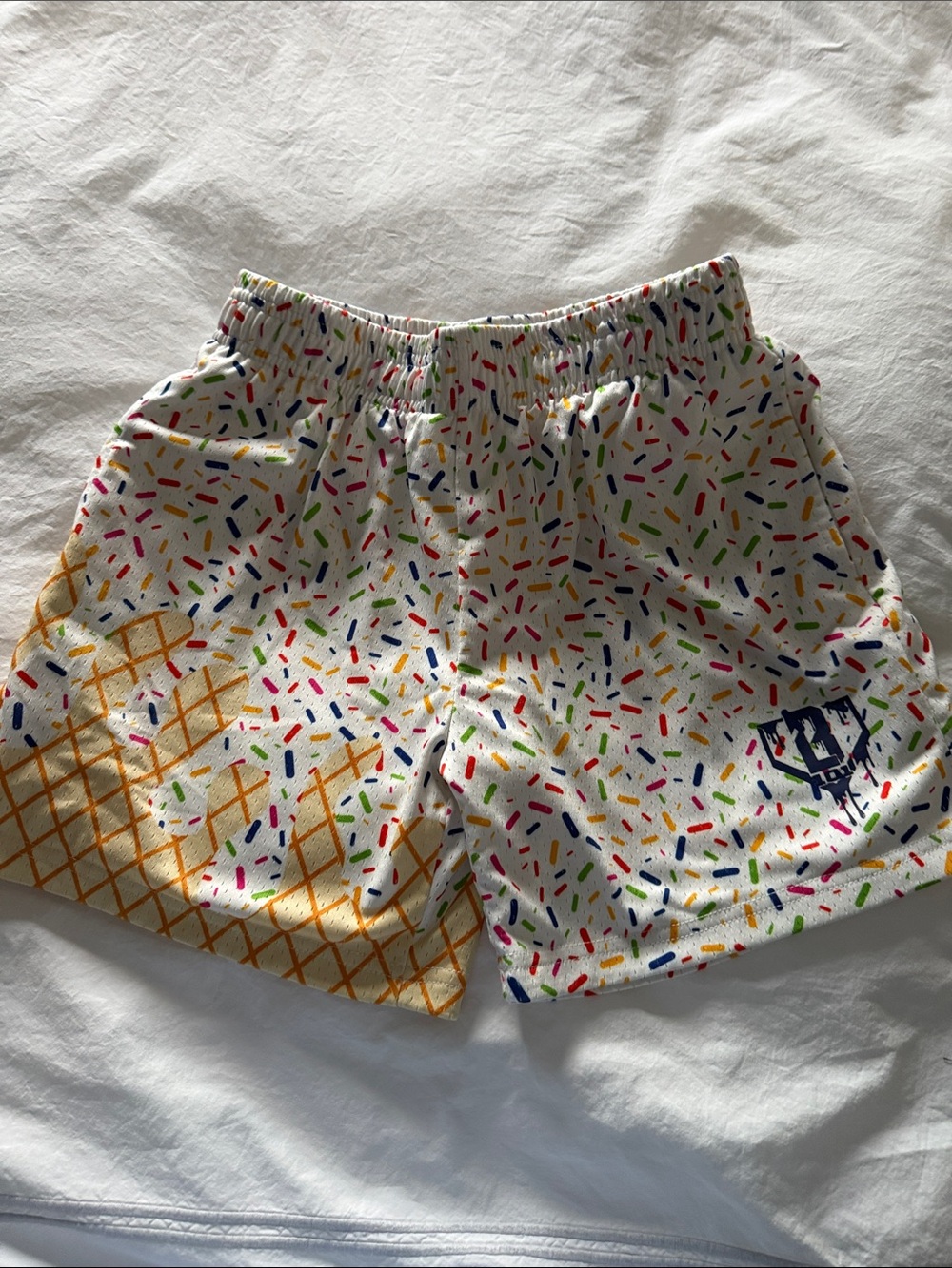 White Kids Sprinkle-Print Shorts with Ice Cream Waffle Accent
